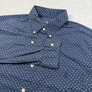 Ralph Lauren Shirt Mens Large Geometric Print Midnight Blue Featherweight Poplin
